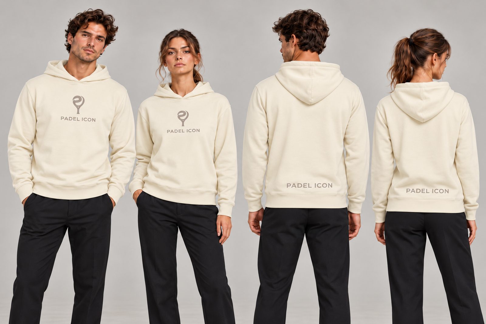 Cream hoodie, worn